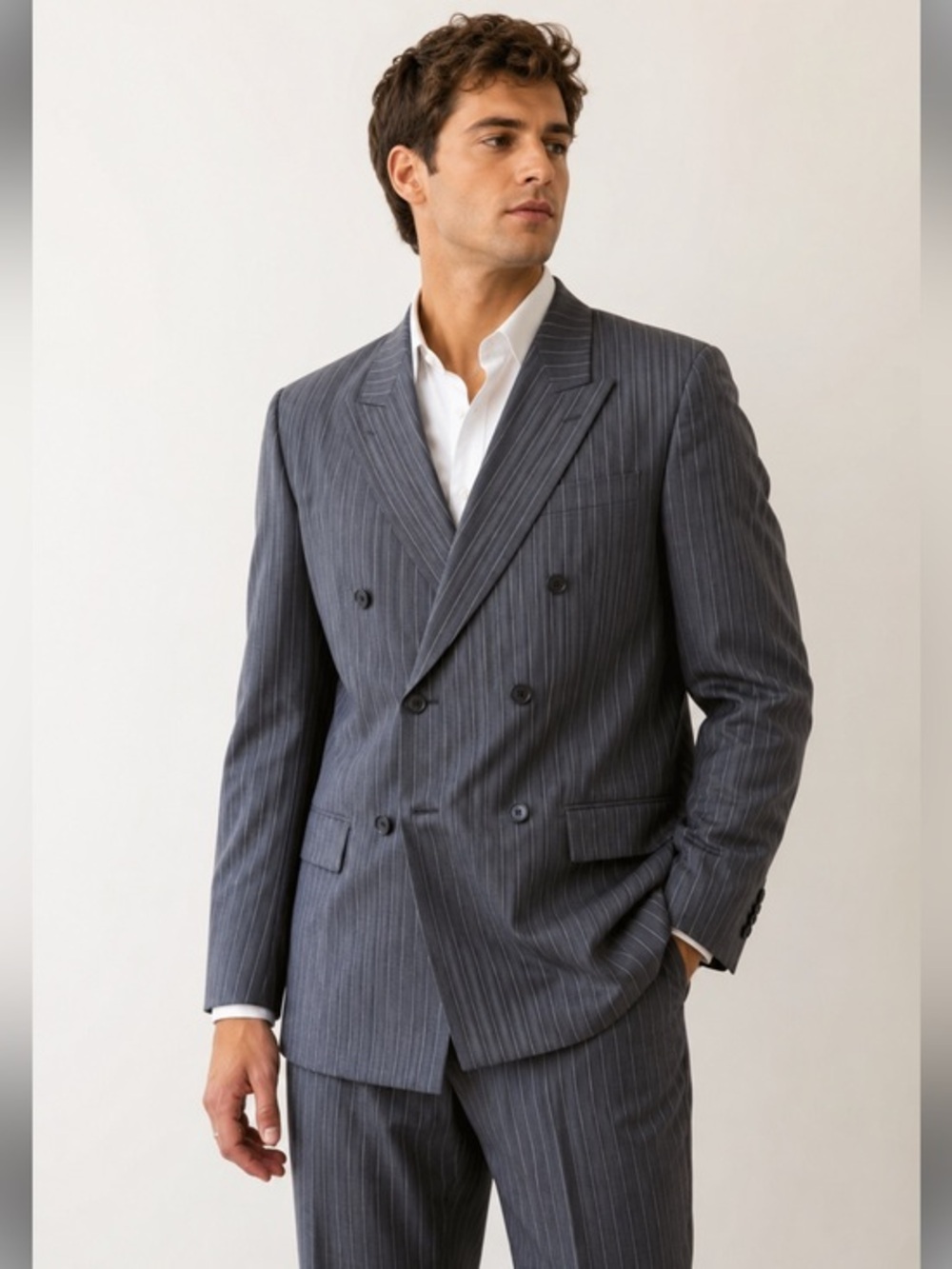 Vinci Designed in Italy Gray Pinstripe Double-Breasted Blazer Sport Coat 42R